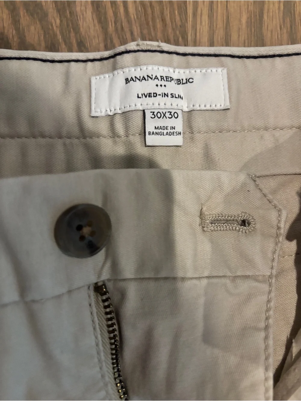 NWOT Banana Republic Lived In Slim Light Khaki Chino Pants 30x30 Cream